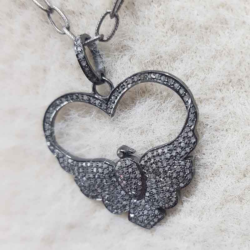 Flying Love Bird Pendent With Pave Diamond Layers