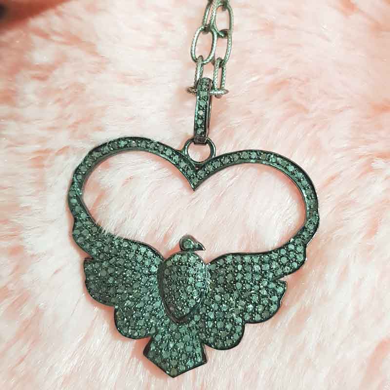 Flying Love Bird Pendent With Pave Diamond Layers