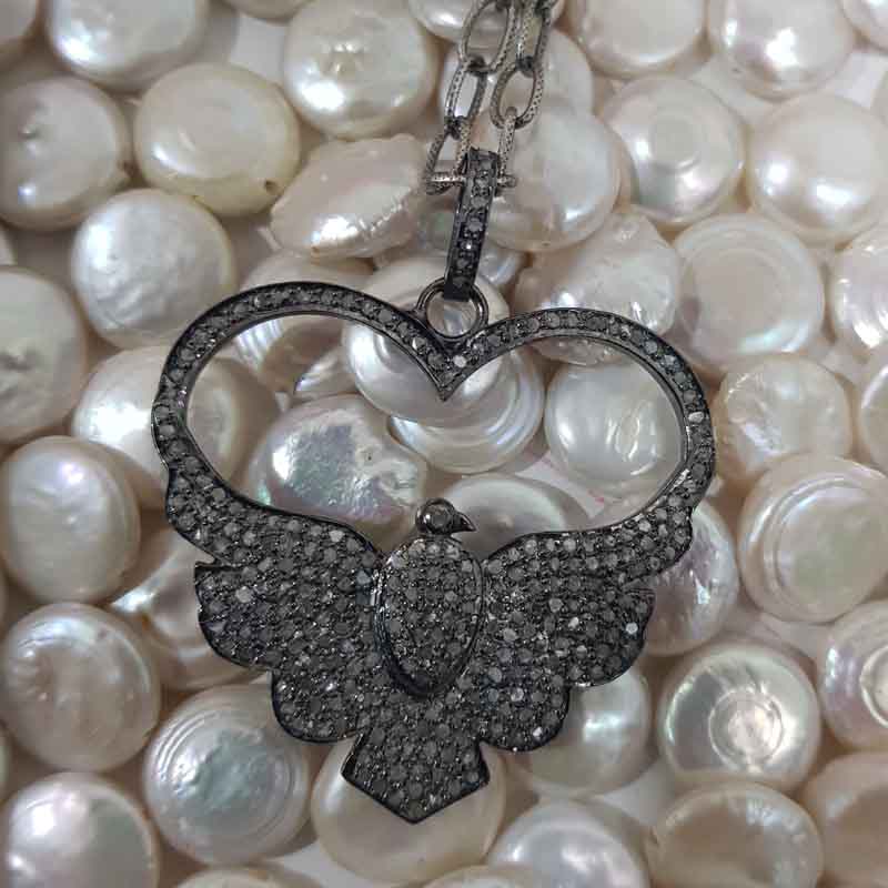 Flying Love Bird Pendent With Pave Diamond Layers