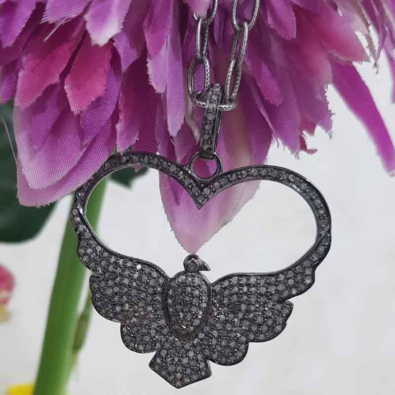 Flying Love Bird Pendent With Pave Diamond Layers