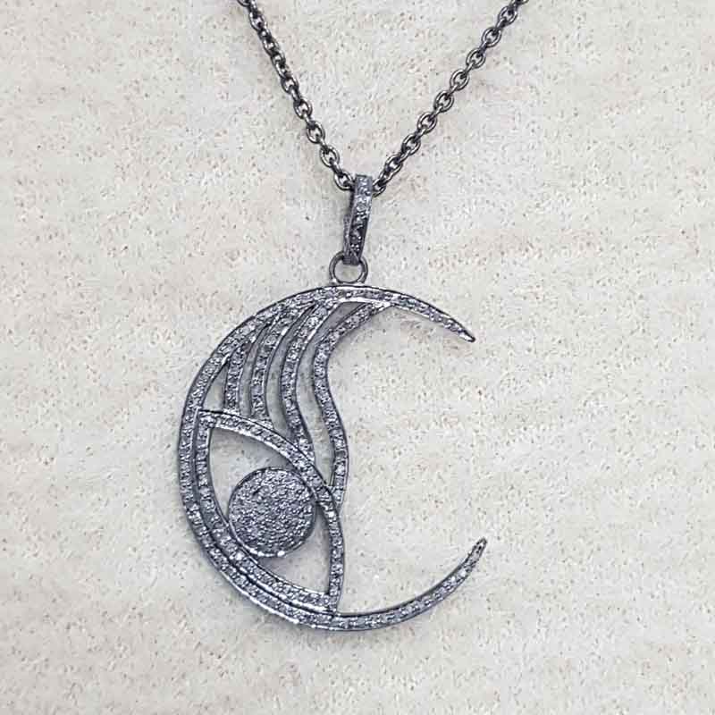 Moon Designer Handmade Style Pave Diamond pendent