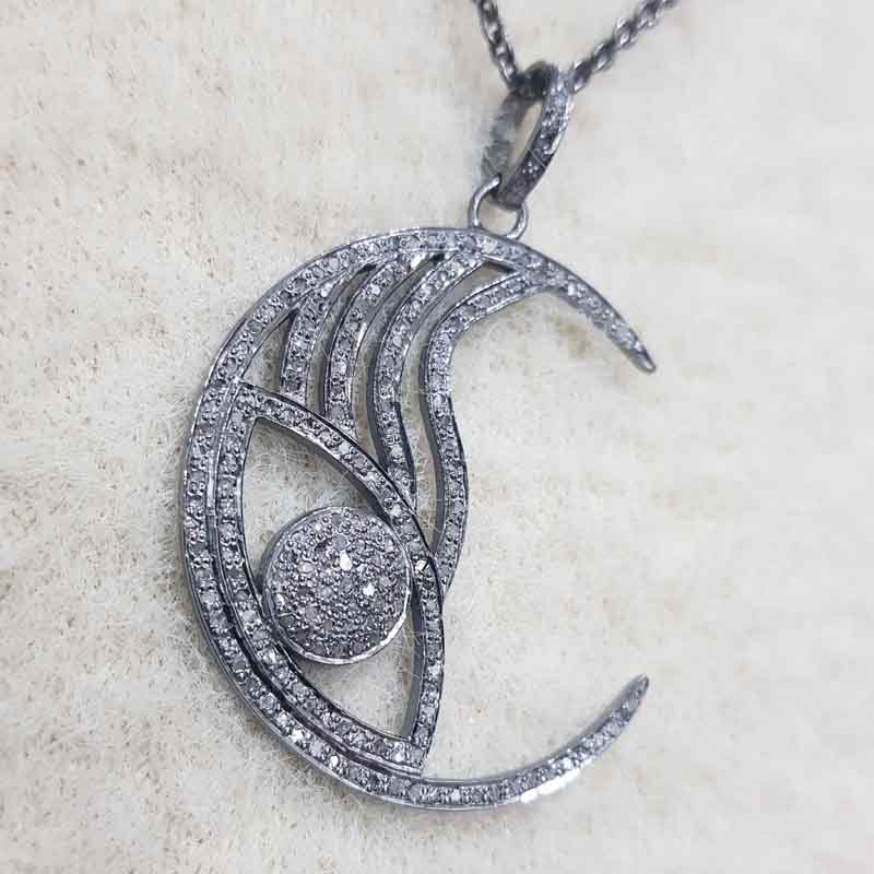 Moon Designer Handmade Style Pave Diamond pendent