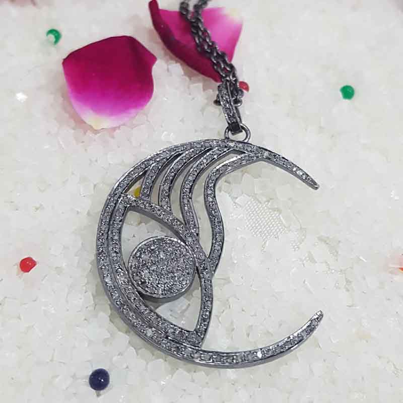 Moon Designer Handmade Style Pave Diamond pendent