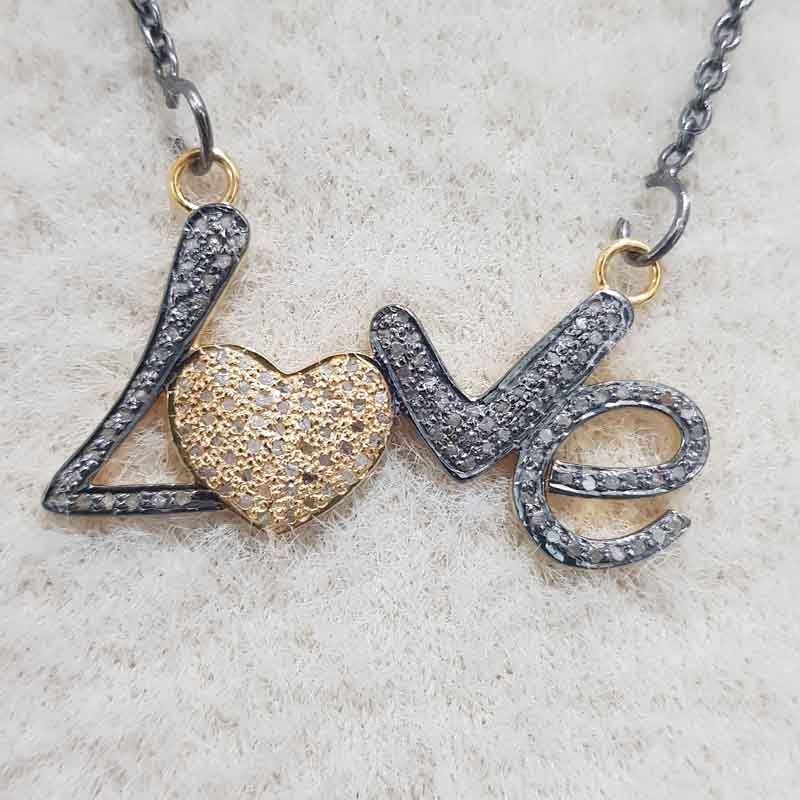 Love Pendent With Natural Pave Diamond layers