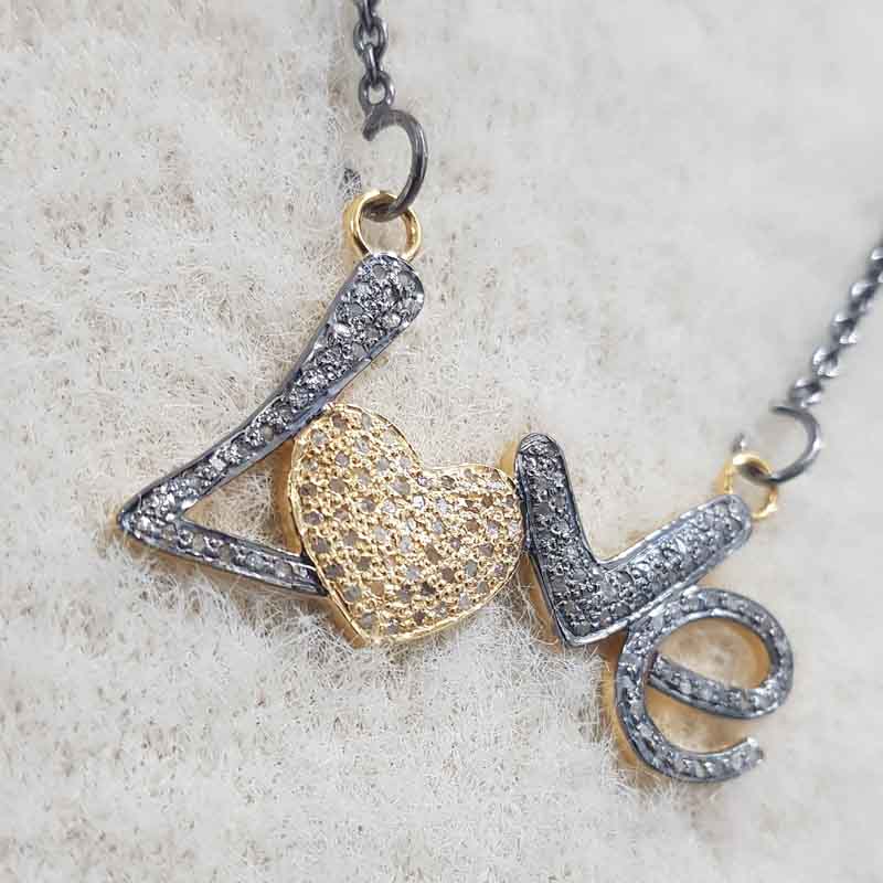 Love Pendent With Natural Pave Diamond layers