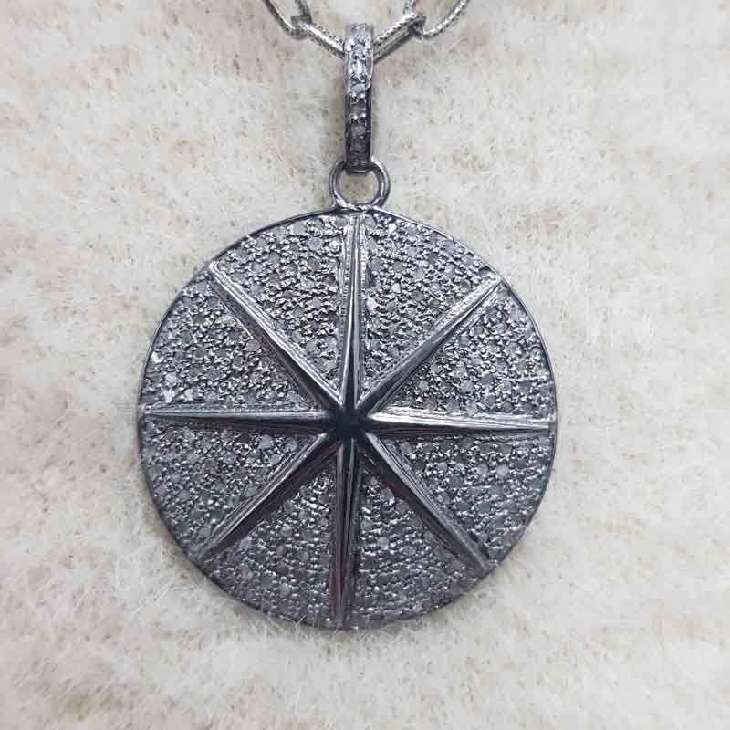 Unique Designer Round Star Pendent With pave Layers