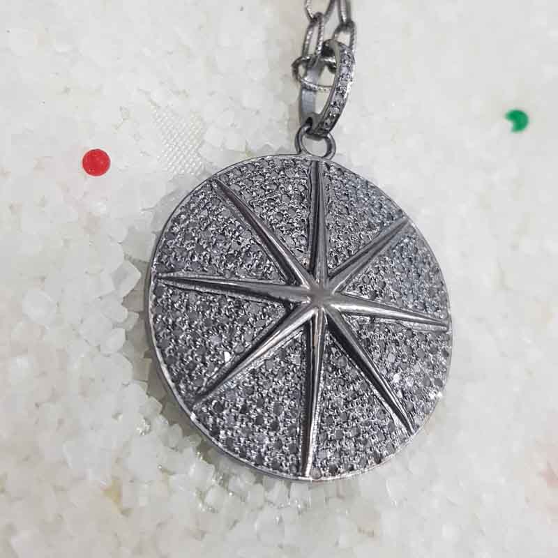 Unique Designer Round Star Pendent With pave Layers