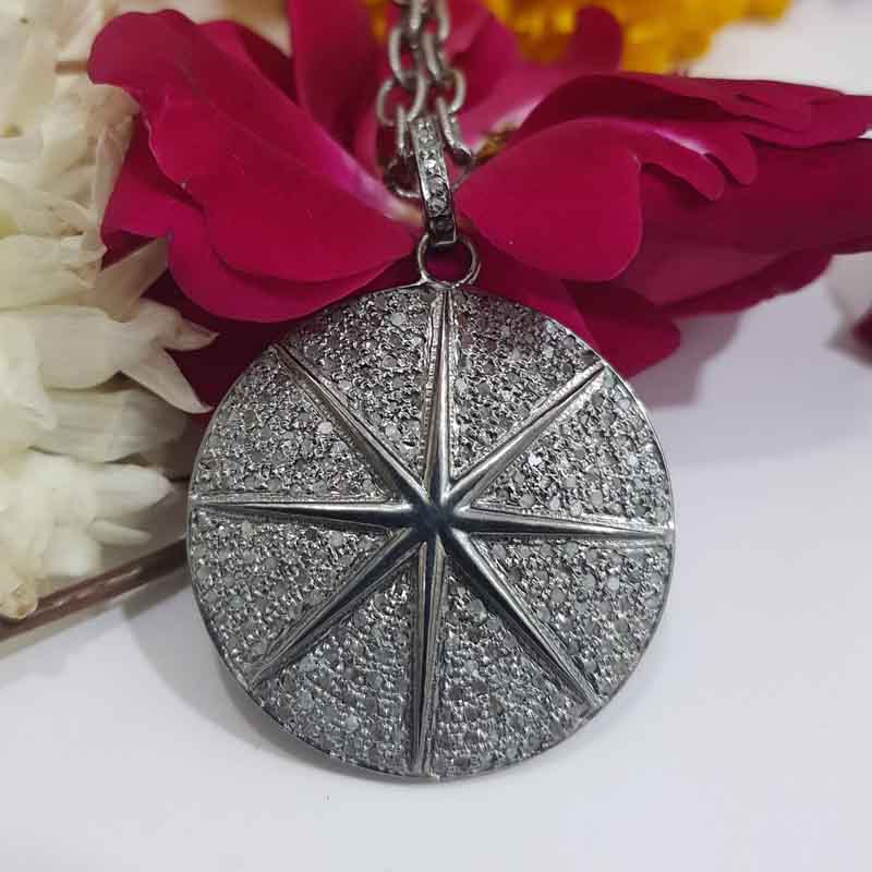 Unique Designer Round Star Pendent With pave Layers