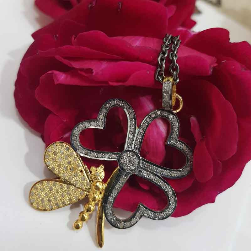 Shiny Handmade Designer Butterfly Style Heart Flower Pendent