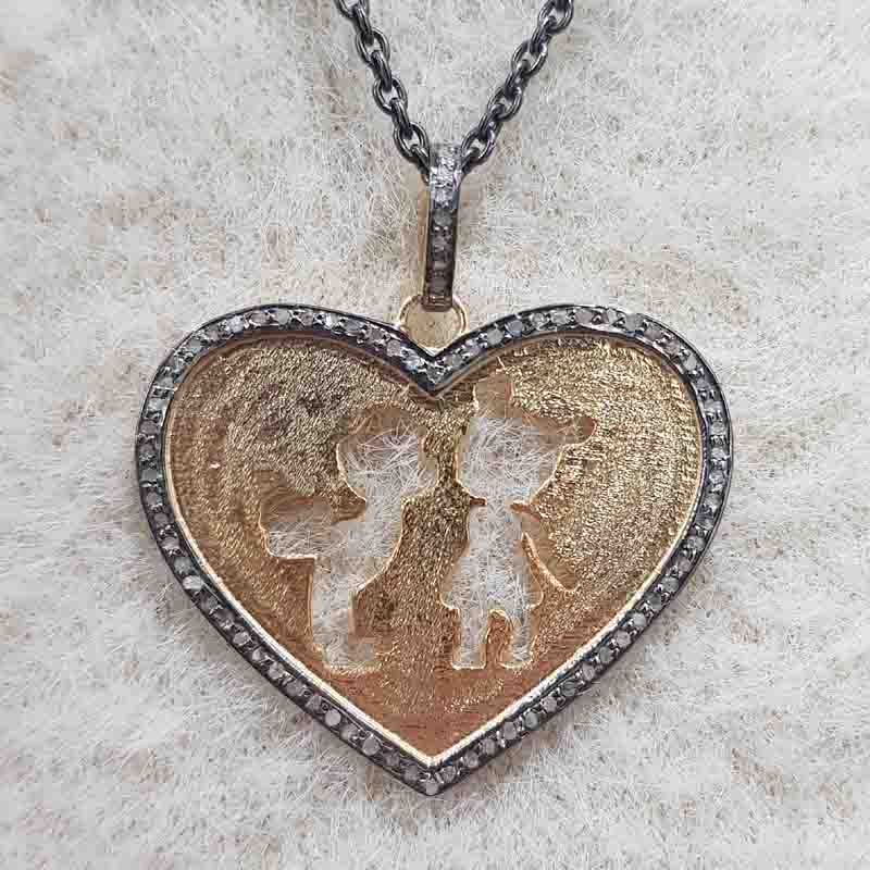 Couple In Heart Pendent With Pave Diamond layers