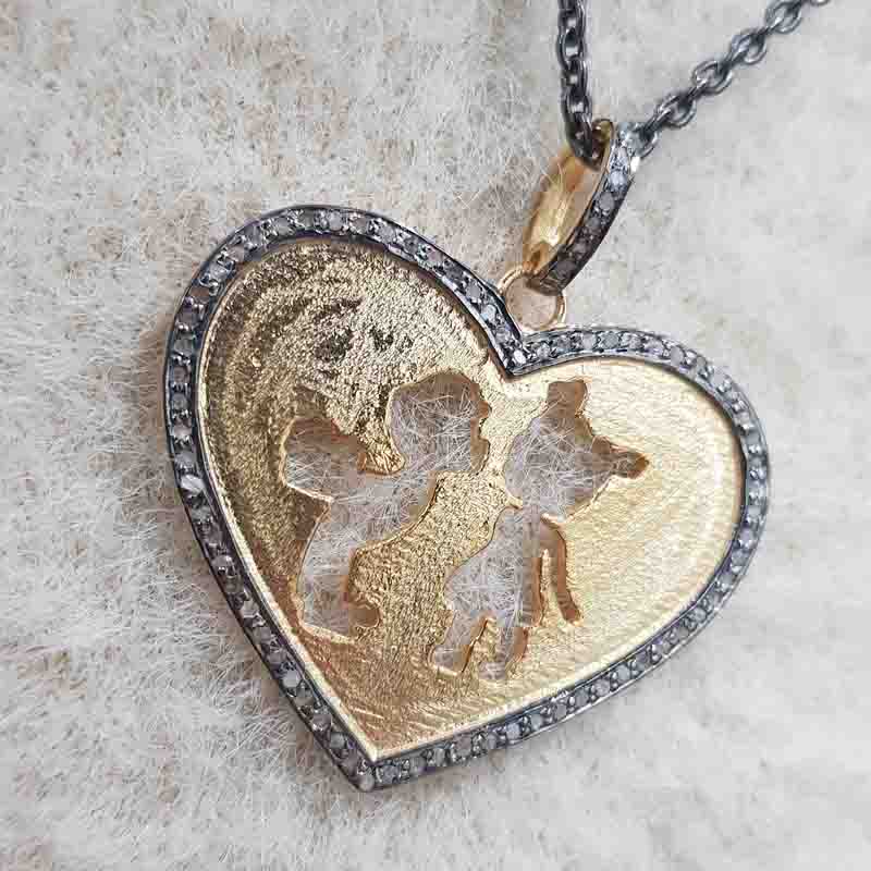 Couple In Heart Pendent With Pave Diamond layers