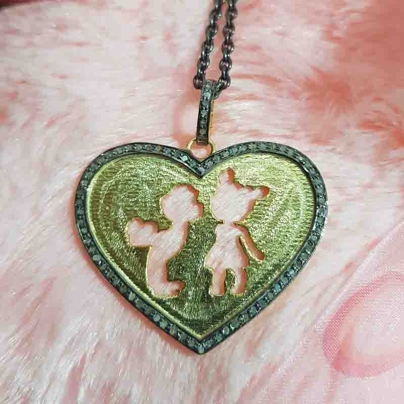 Couple In Heart Pendent With Pave Diamond layers