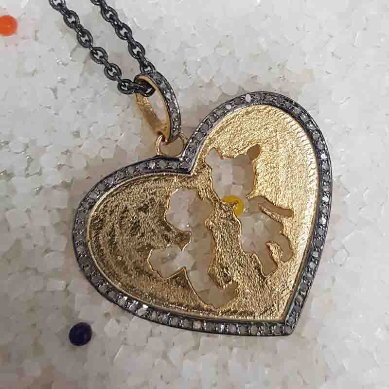 Couple In Heart Pendent With Pave Diamond layers