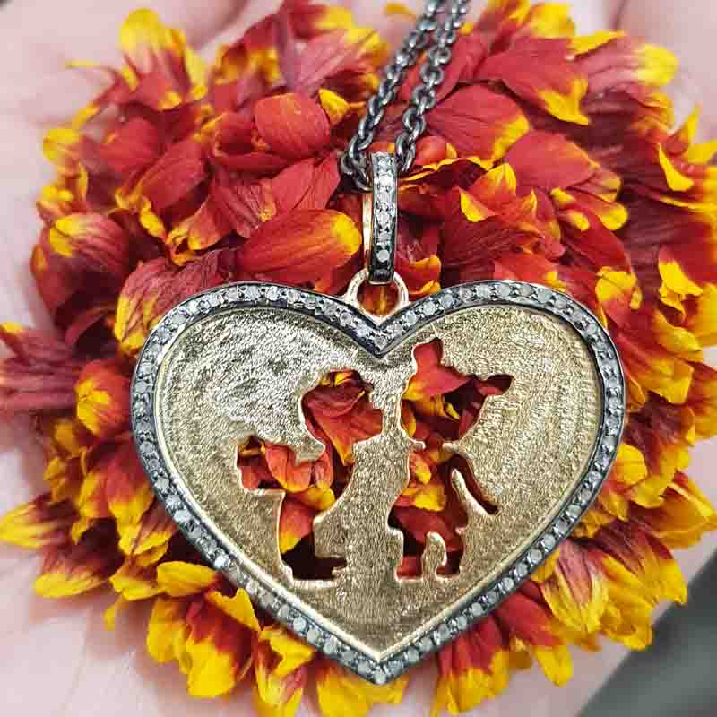 Couple In Heart Pendent With Pave Diamond layers