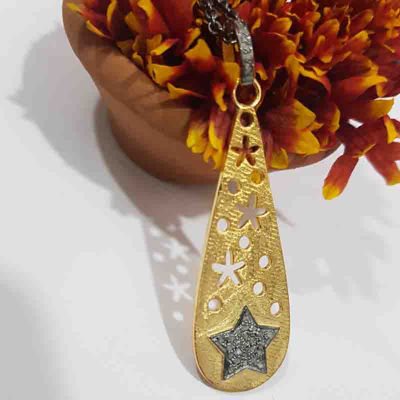 Stunning Oval Shaped With Pave Star Pendent