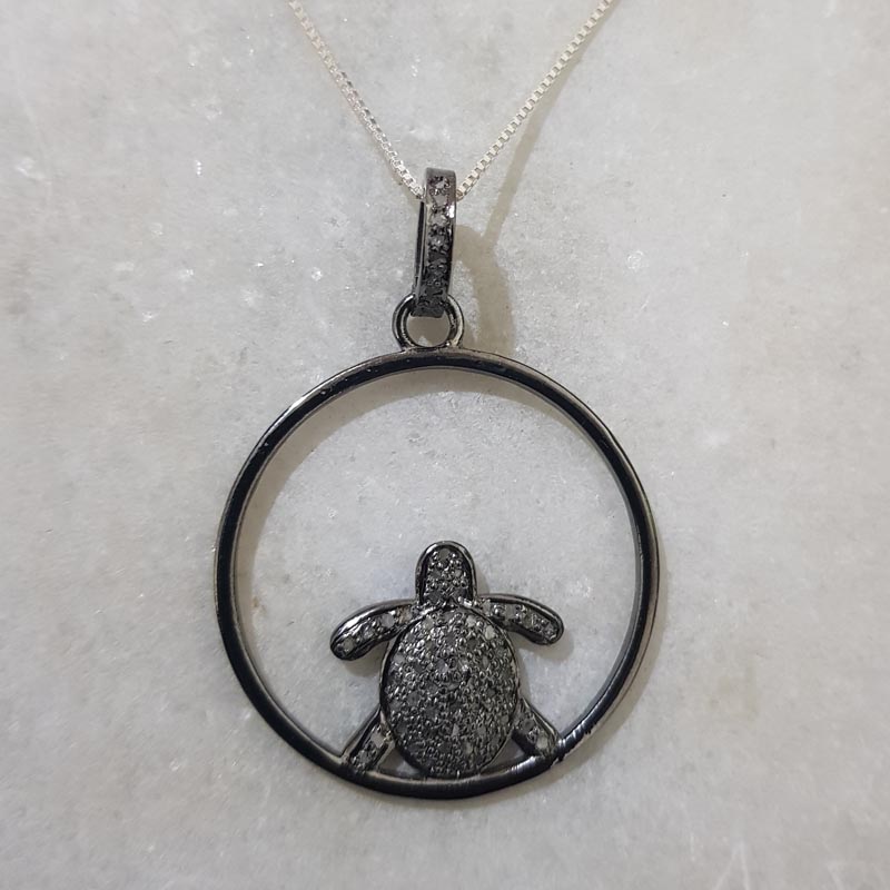 Good Looking Handmade Designer Tortoise Pendent With Pave Diamond