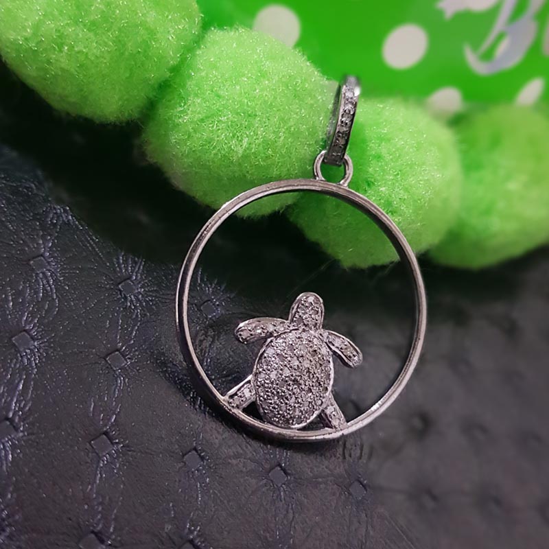 Good Looking Handmade Designer Tortoise Pendent With Pave Diamond