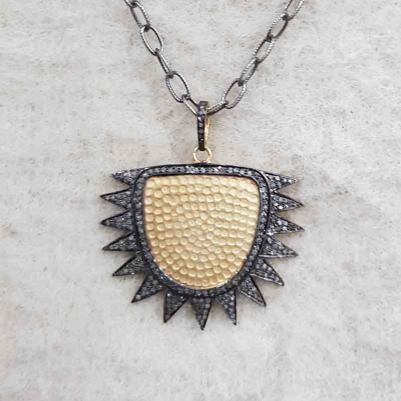 Handmade 925 Sterling Silver Yellow Half Sunburst Pendent