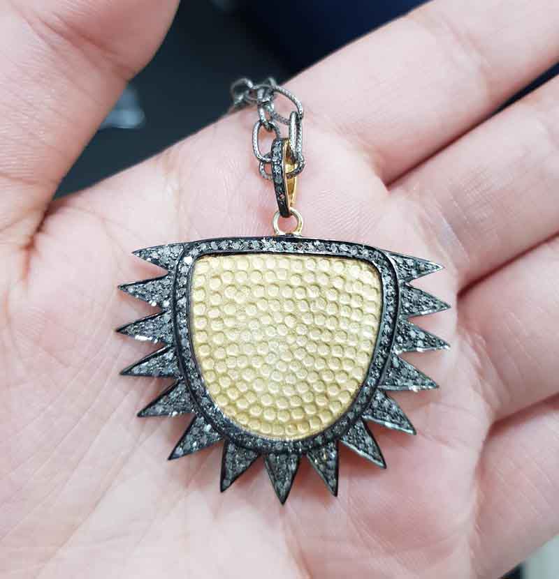 Handmade 925 Sterling Silver Yellow Half Sunburst Pendent