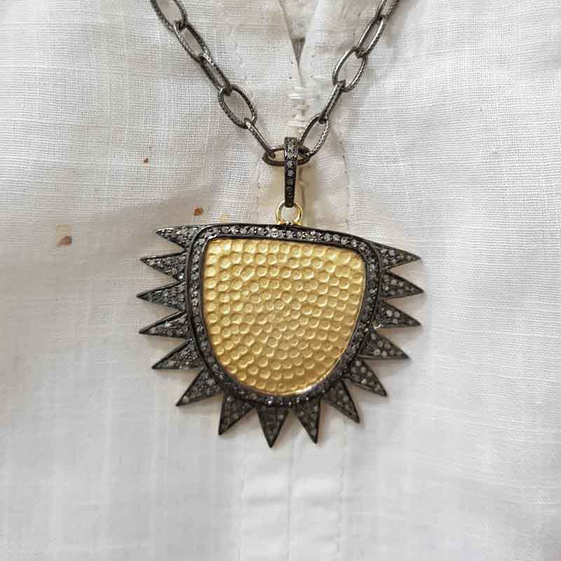 Handmade 925 Sterling Silver Yellow Half Sunburst Pendent