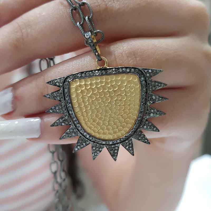 Handmade 925 Sterling Silver Yellow Half Sunburst Pendent