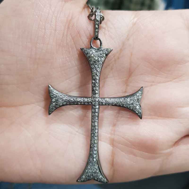 Stylish Fully Pave Diamond Sterling Silver Cross pendent