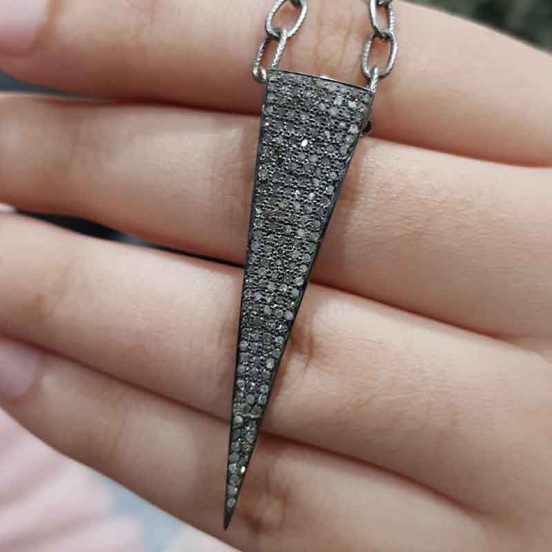 Fancy Designer 925 Sterling Silver Pave Diamond Spike Pendent