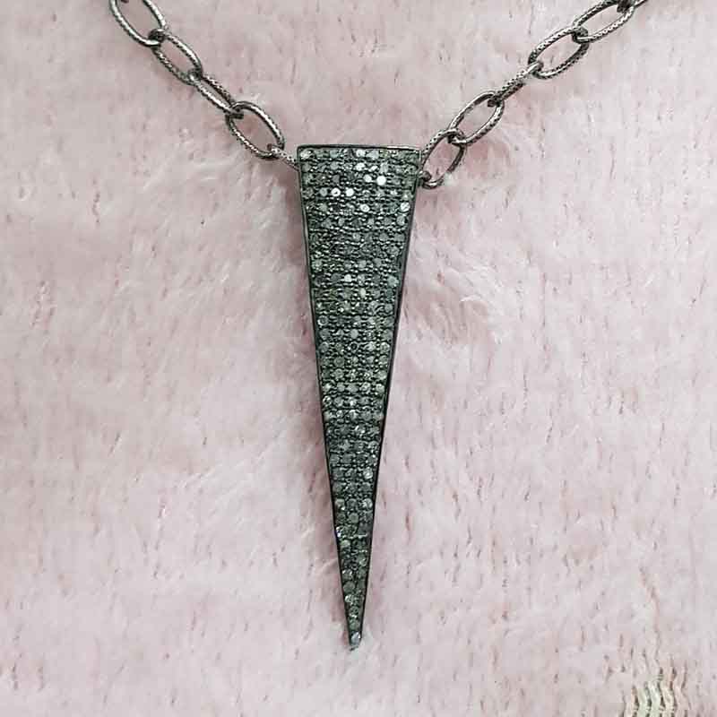 Fancy Designer 925 Sterling Silver Pave Diamond Spike Pendent