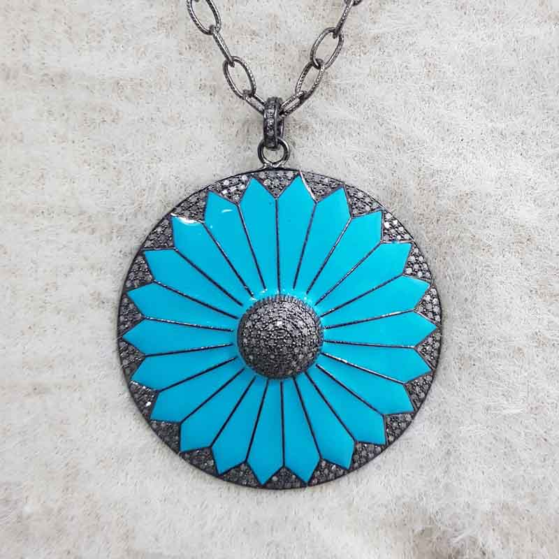 Turquoise Enamel Round Handmade Designer Beautiful Pendent