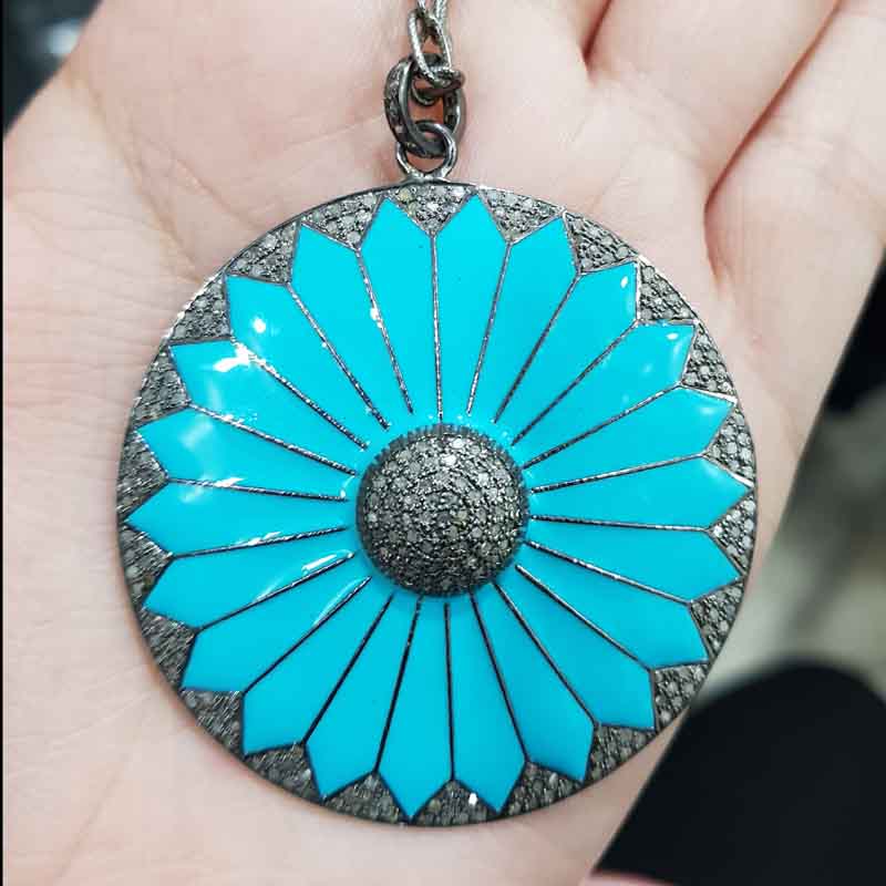 Turquoise Enamel Round Handmade Designer Beautiful Pendent