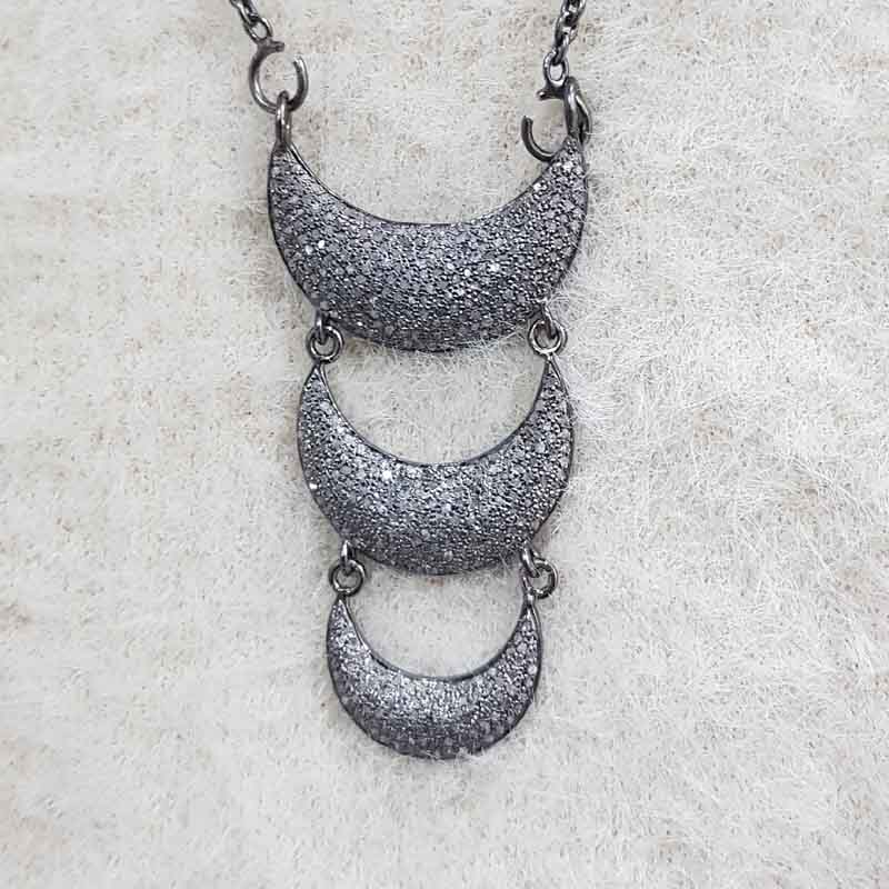 Handmade Designed Pave Diamond 3 Layers Moon Pendent