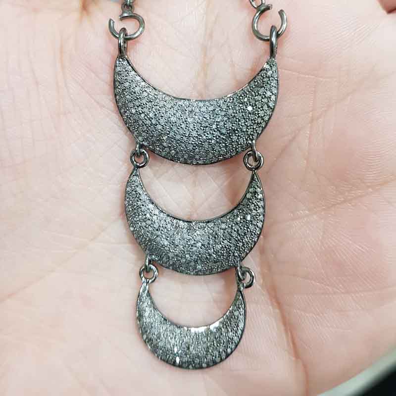 Handmade Designed Pave Diamond 3 Layers Moon Pendent