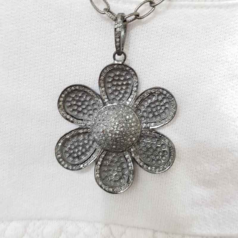 Handmade Style Pave Diamond Flower Pendent