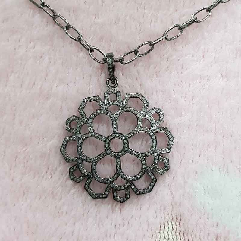 Round Designer Natural Pave Diamond Fancy Pendent