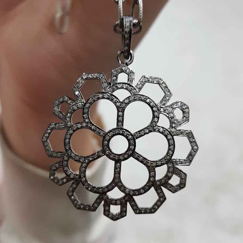 Round Designer Natural Pave Diamond Fancy Pendent