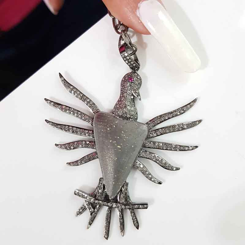 Natural Pave Diamond Matte Finish Bird Pendent