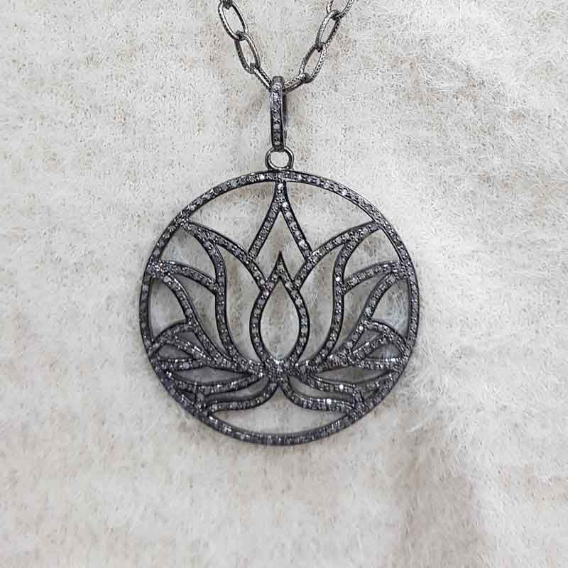 Lotus Flower Pendent With Pave Diamond Layers