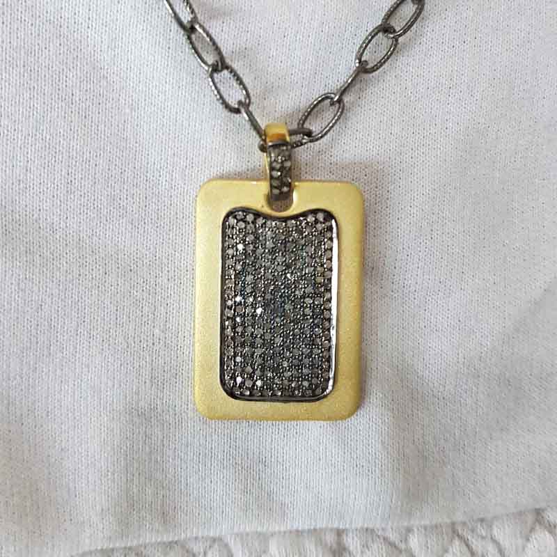 Yellow And Black Pave Diamond Handmade Designer Dog Tag Pendent