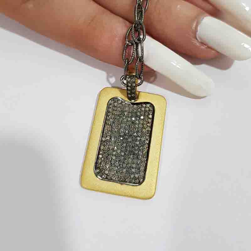 Yellow And Black Pave Diamond Handmade Designer Dog Tag Pendent