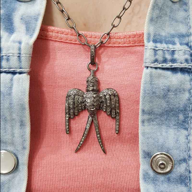 925 Sterling Silver Pave Diamond Handmade Designer Bird Pendent