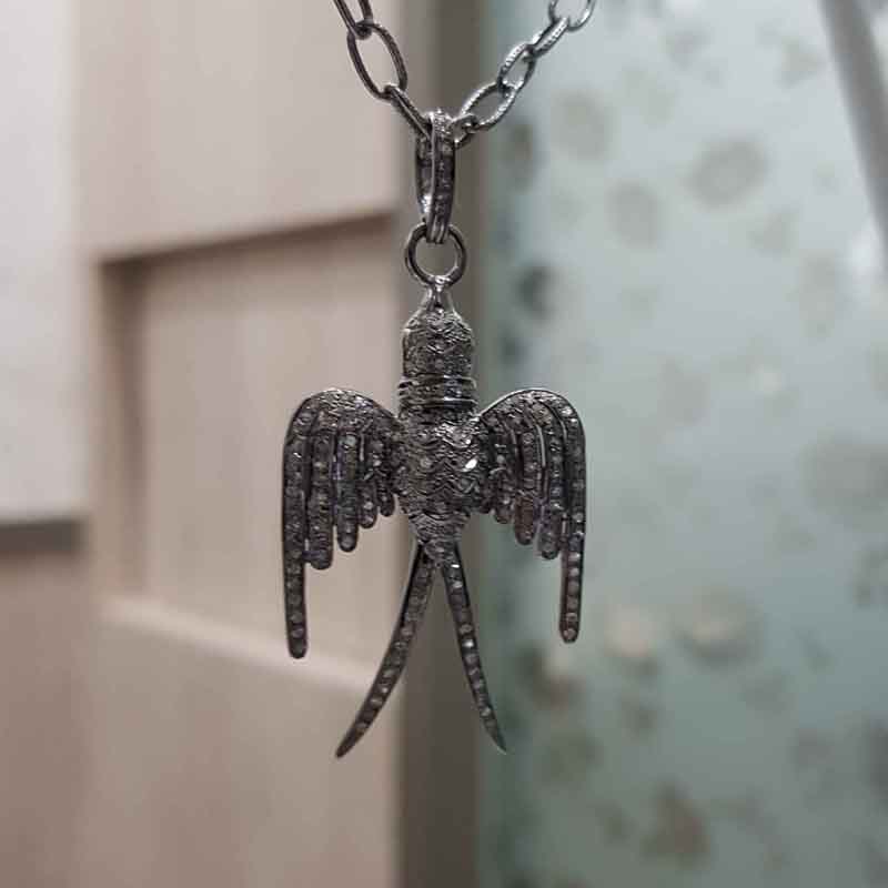 925 Sterling Silver Pave Diamond Handmade Designer Bird Pendent