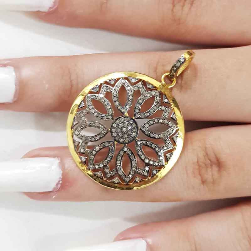 Stunning Flower Pendent With Pave Diamond Layers