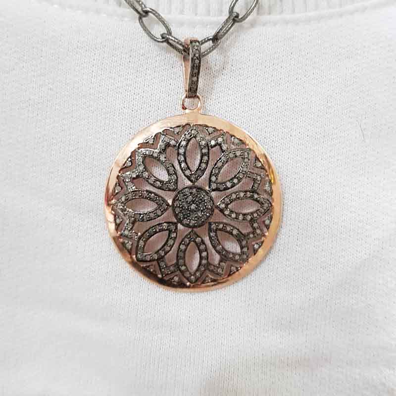 Stunning Flower Pendent With Pave Diamond Layers