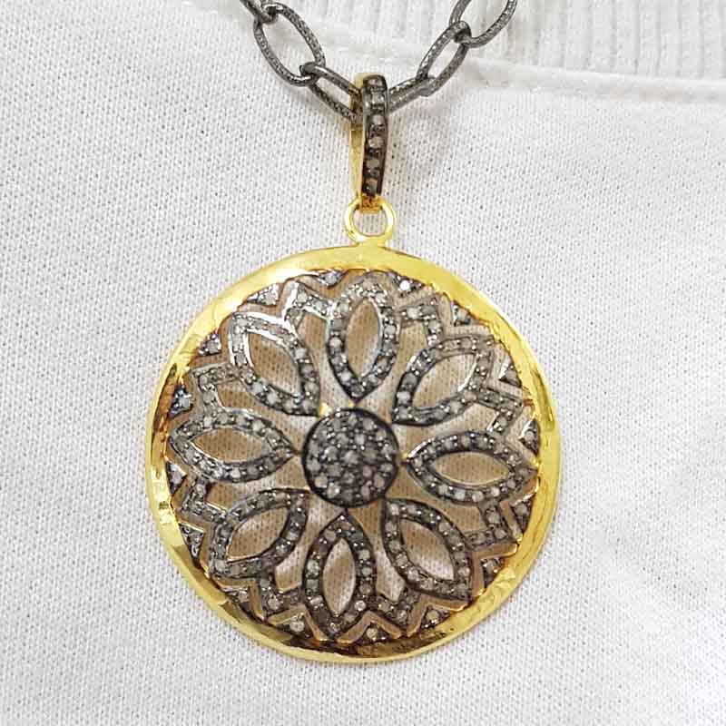 Stunning Flower Pendent With Pave Diamond Layers