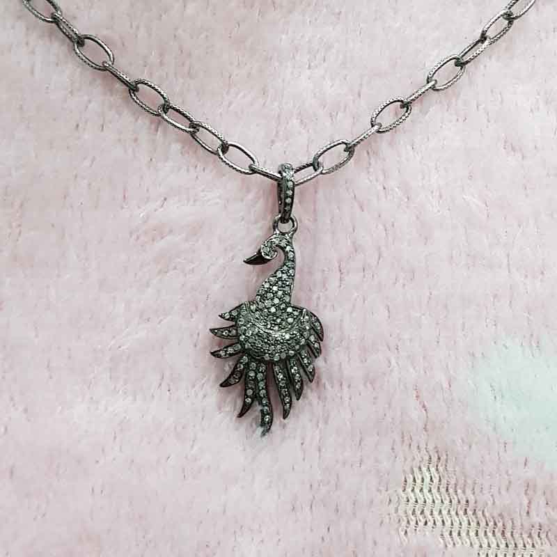 Natural Pave Diamond 925 Sterling Silver Bird Pendent