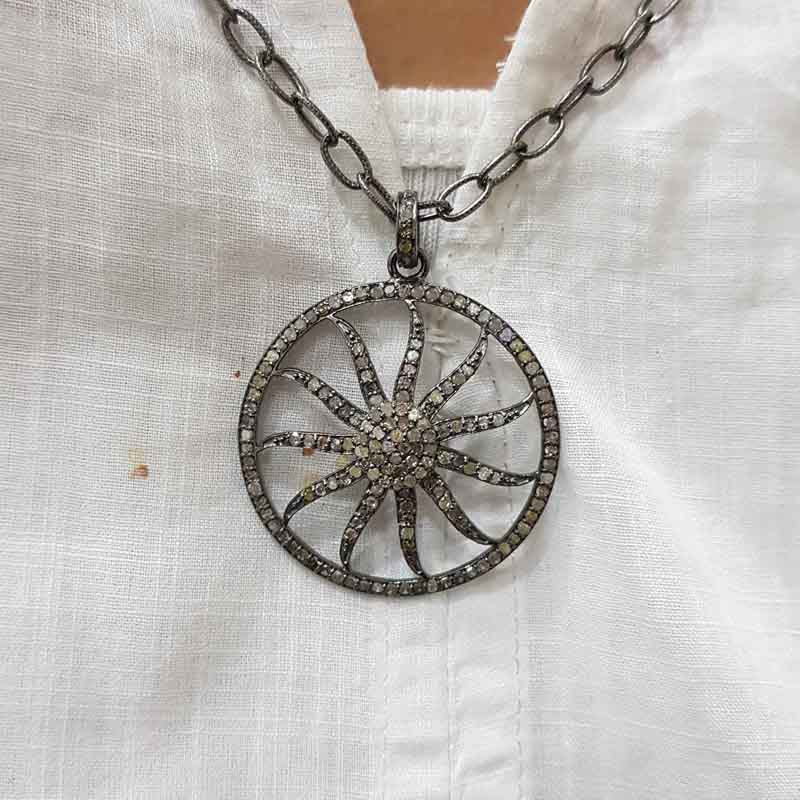 Sunburst Pendent With Layers Of Pave Diamond