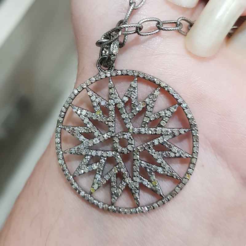 Glorious Starburst Pendent With Natural Pave diamond Layer