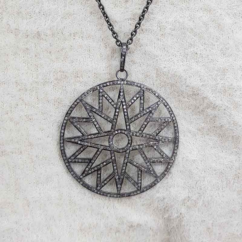 Glorious Starburst Pendent With Natural Pave diamond Layer