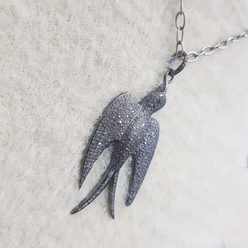 Fancy Designer Handmade Style 925 Sterling Silver Fully Pave Diamond Bird Pendent