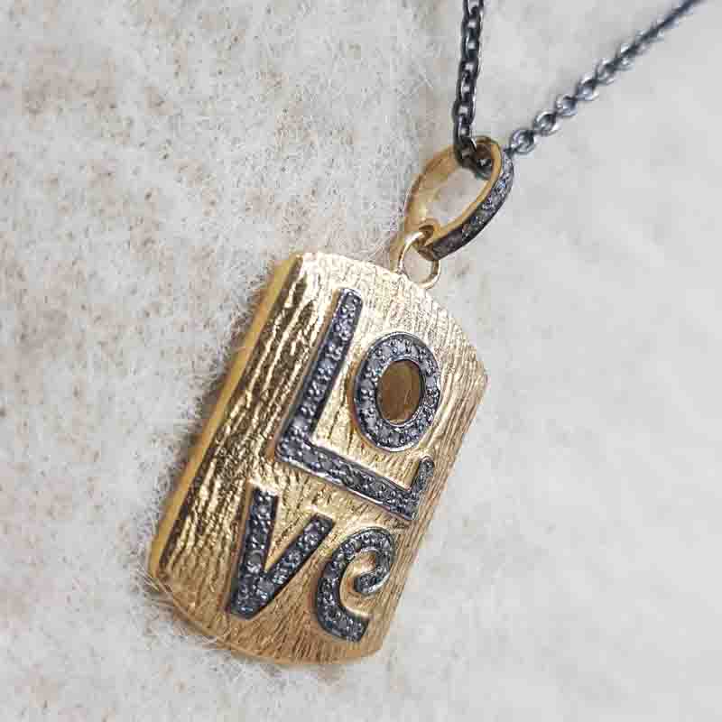 925 Solid Sterling Silver Handmade Designer Love Tag Pendent